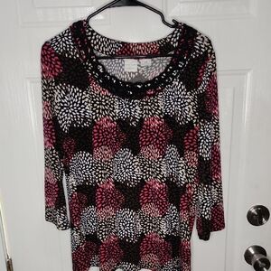 Emma James Black and White Graphic 3/4 Sleeve Blouse
